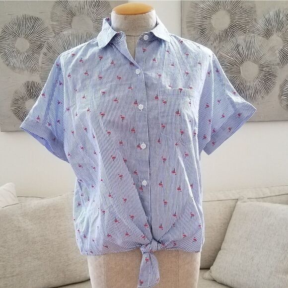 Beachlunchlounge Tie Front Striped Shirt sz XS - Picture 1 of 8